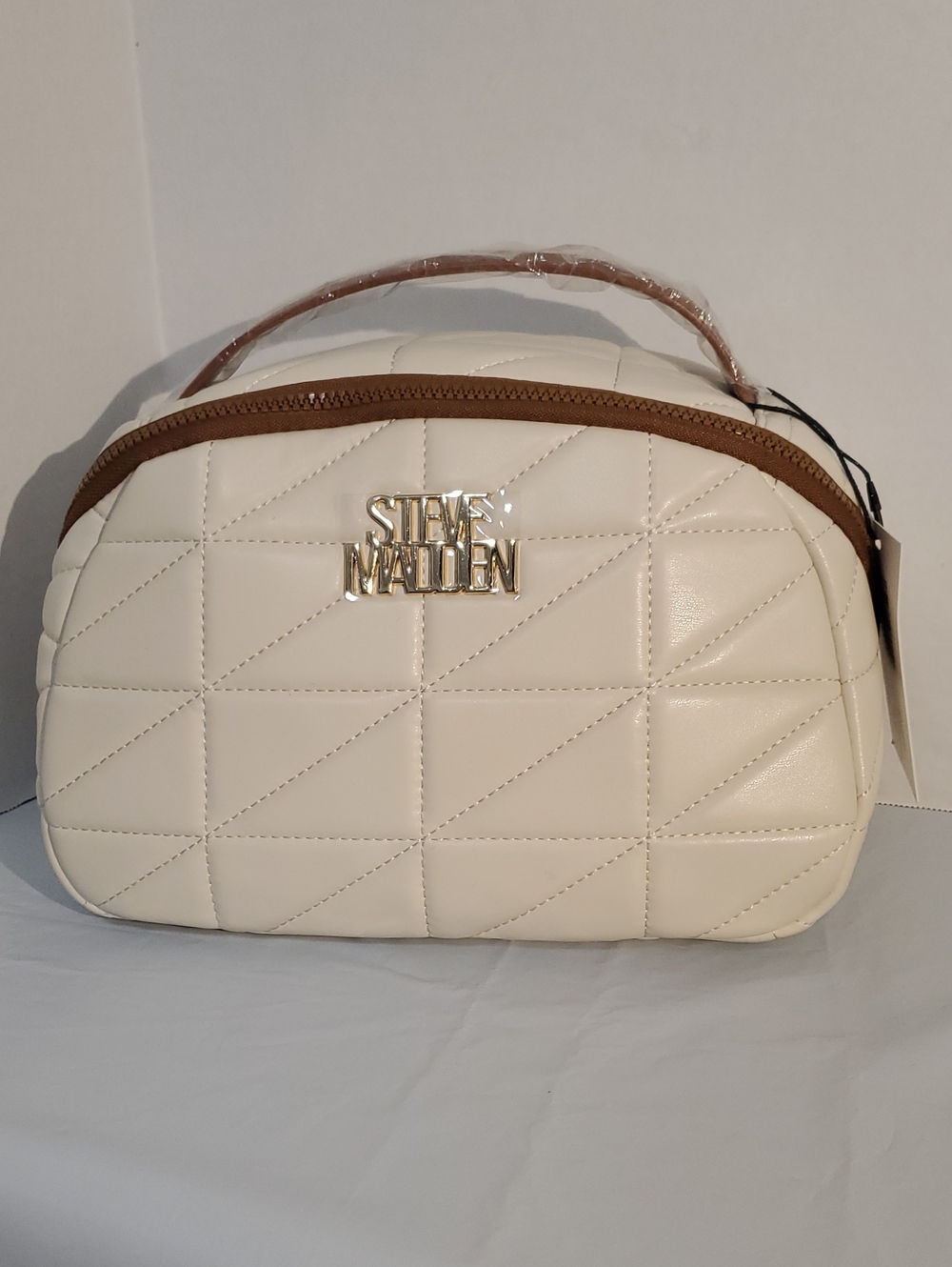 Steve Madden Cream Quilted Top-Handle Bag